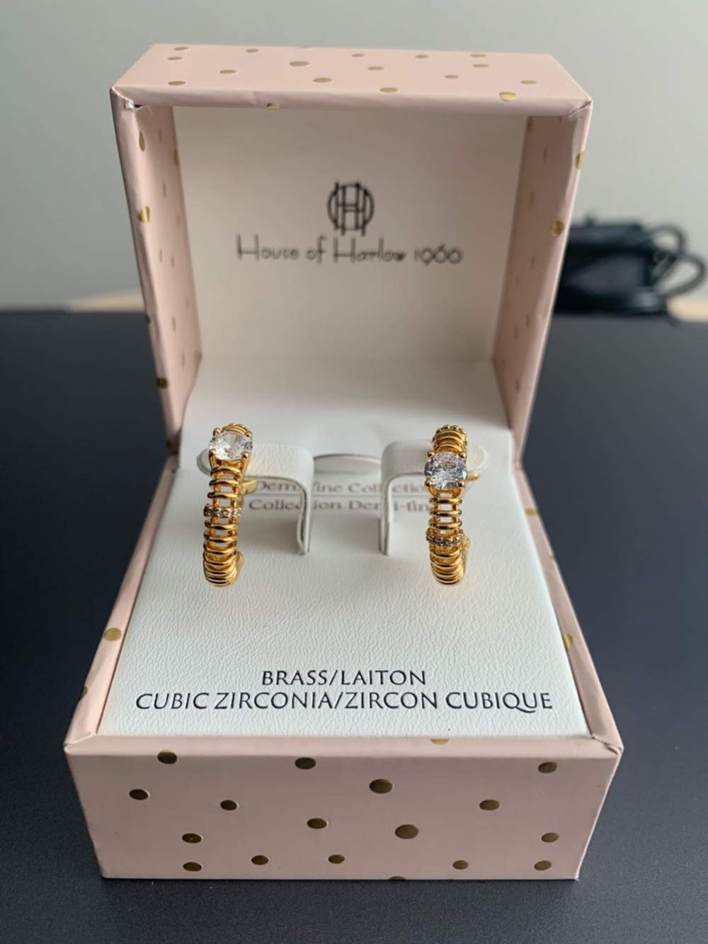 House of Harlow 1960 Gold Hoop Earrings with Clear Cubic Zirconia